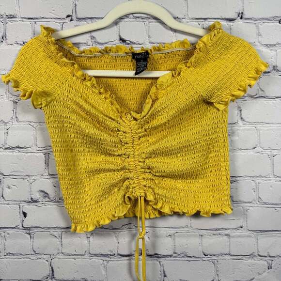 Rue 21 Y2K Yellow Smocked Off-the-Shoulder Crop Top Size XL - Picture 2 of 7